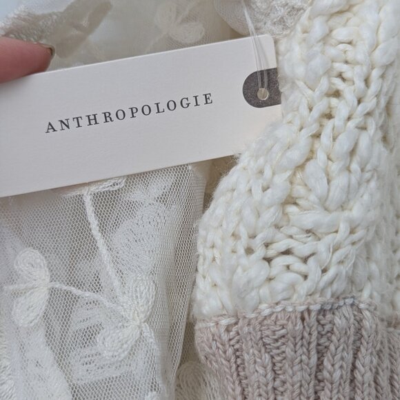 Anthropologie Lace Cropped Cable Sweater - Picture 5 of 6